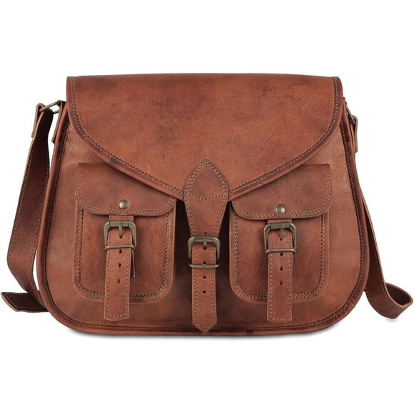Women Brown Crossbody Satchel Ladies Tote Travel Genuine Leather Shoulder Bag - Picture 1 of 9